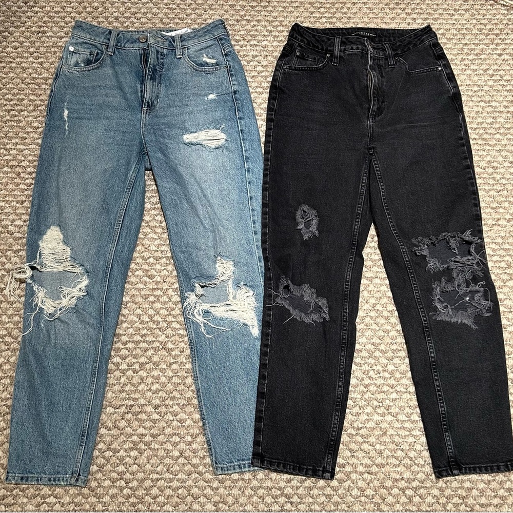 Distressed Guess Blue and Black Women's Jeans